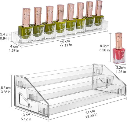 JessLab Nail Polish Organizer, 3-Tier Clear Acrylic Sunglass and Essential Oil Holder, Makeup Organizer for Bathroom Vanity Countertop