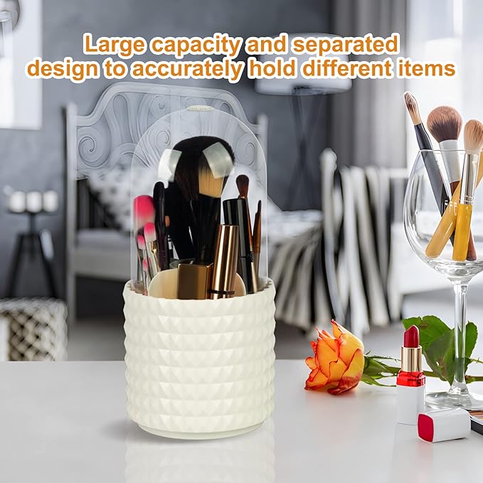 Makeup Brush Holder Organizer -360° Rotating Multi-Functional Pen Holder for Desk,Multi-Purpose Desktop Stationary Organizer,Storage Cup for Lipsticks, Comb, Beauty Tool in Vanity (White+B)
