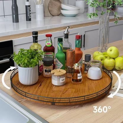 21" Lazy Susan Turntable, Wooden Organizer for Dining Table, Pantry, Kitchen, Countertop, Cupboard,Home Decor, Walnut