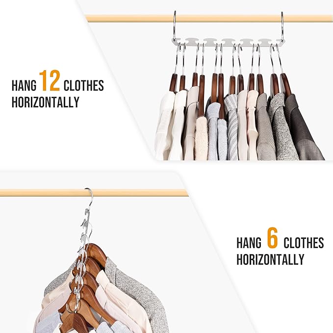 HOUSE DAY Closet Organizers and Storage Space Saving Hangers 12 Pack Stainless Steel Magic Hangers Upgraded Sturdy Multiple Hanger in one Space Saver Clothes Hanger College Dorm Room Essentials