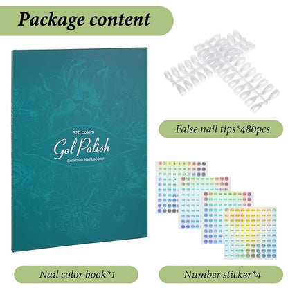 Professional Nail Book Display with 480 Tips & 400 Labels, Nail Swatch Book Organizer for Gel Polish Color Charts, Portable Nails Color Swatches Catalog for Salon Artists and DIY Home Use (Colorful)