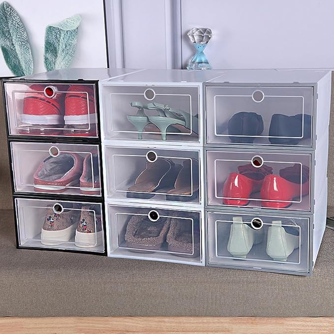 Lurrose 6pcs Stackable Shoes Organizer Boxes 33x24x14cm Plastic Dustproof Drawer Shoe Storage Container for Men Space-saving Closet Storage