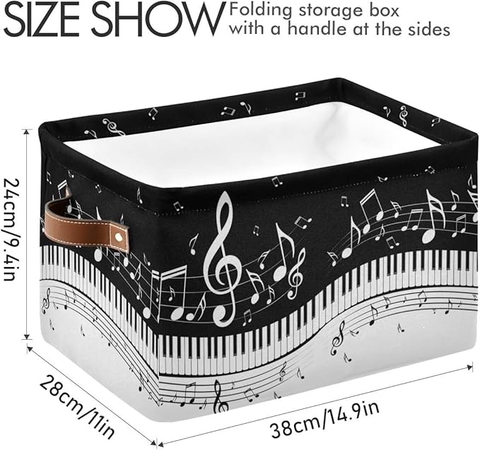 Foldable Storage Baskets, Piano Keys Musical Notes Storage Bins with Handles, Decorative Cloth Organizer Storage Boxes for Home|Office 15 x 11 x 9.5 in