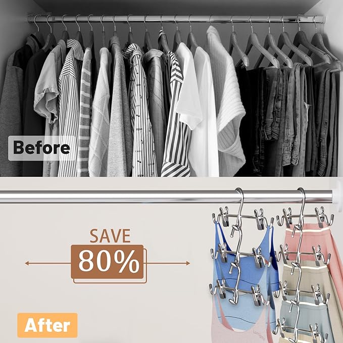 Pants Hangers Space Saving,Stackable Skirt Hangers with Clips, Hanging Closet Organizer and Storage,Clothes Hangers, College Dorm Essentials Apartment Essentials- 16 Pack