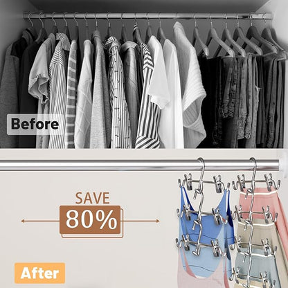 Pants Hangers Space Saving,Stackable Skirt Hangers with Clips, Hanging Closet Organizer and Storage,Clothes Hangers, College Dorm Essentials Apartment Essentials- 16 Pack