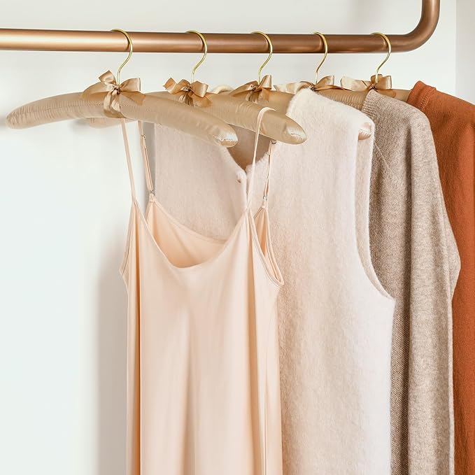 TOPIA HANGER Padded Hangers for Women Clothing, 10-Pack Thick Foam Padded Satin Hangers No Shoulder Bump for Sweaters, Coat, Blouses, Dresses (Champagne Gold), CT18CP10