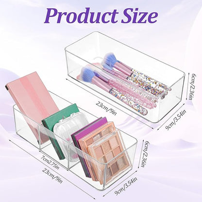 Acrylic Organizer, 2PK Cube Sections Makeup Organizer for Drawer, Makeup Organizer for Vanity, Countertop, Bathroom, Kitchen and Cabinet Storage(1+3 Compartment)