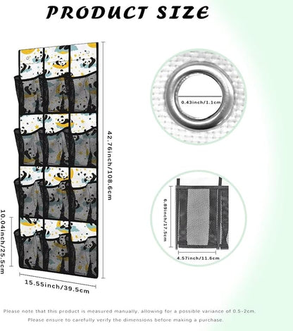 Panda Over Door Organizer,12 Large Mesh Pockets Over the Door Shoe Organizer for Closet,Hanging Shoe Rack for Door Sneaker Hanger Boot Storage for Kids,Baby,Toddler,Girl