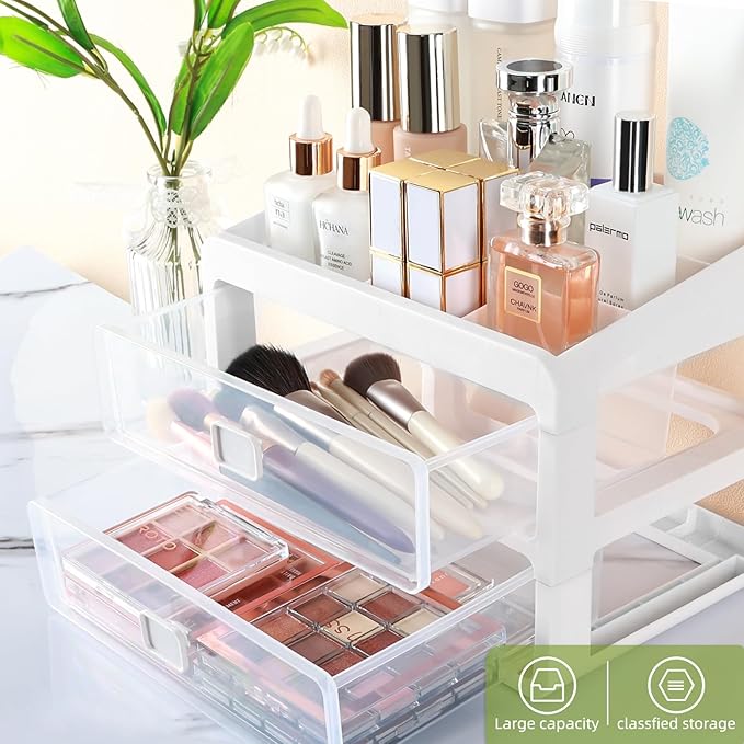Makeup Organizer for Vanity, Cosmetic Display Cases, Bedroom Bathroom Countertop Desk Cosmetics Organizer for Skin Care, Nail Polish, Eye Shadow, Lotion and Brushes (Clear 3-Layers)