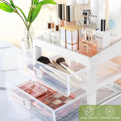Makeup Organizer for Vanity, Cosmetic Display Cases, Bedroom Bathroom Countertop Desk Cosmetics Organizer for Skin Care, Nail Polish, Eye Shadow, Lotion and Brushes (Clear 3-Layers)