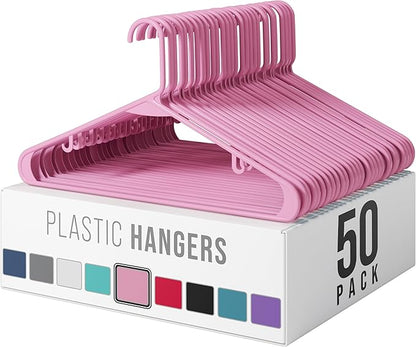 Plastic Hangers 50 Pack Pink - Clothes Hangers - Makes The Perfect Coat Hanger and General Space Saving Hangers for Closet and New Apartment Essentials - Percheros Ganchos para Colgar Ropa Hangars