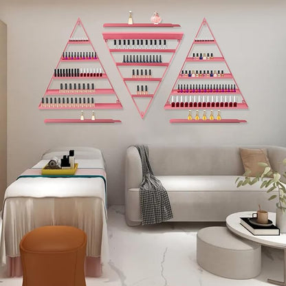 Metal Wall-Mounted Nail Polish Storage Racks, Nail Polish Storage Racks 6PCS Triangular Cosmetic Display Racks Metal Wall Mounted Nail Polish Rack for Spa Nail Salon Shop Home (Pink)