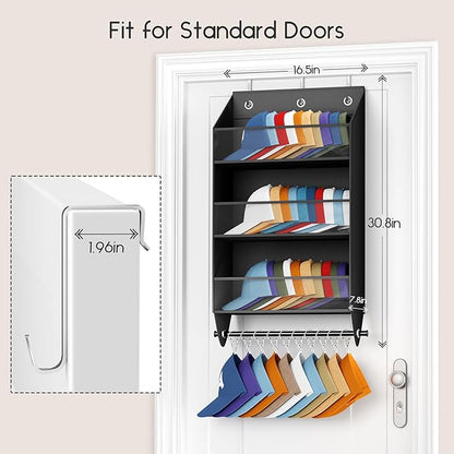 Homsorout Over the Door Hat Rack - 3-Layer Design Hat Organizer Holds 30-36 Hats with 10 Hooks, Ideal Hat Rack for Door, Over the Door Organizer for Closet, Apartment, Bedroom, Dorm, 2 Pack, Black