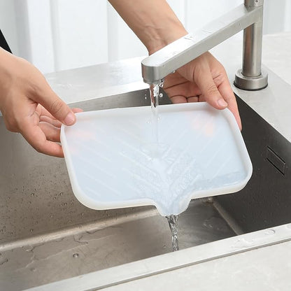 MicoYang Silicone Bathroom Soap Dishes with Drain Spout-Bathroom and Kitchen Sink Organizer,Sponge Holder,Dish Soap Tray,Perfect for Dispenser,Scrubber,Bottle,Cup on Counter Translucent 9.6"×5.3"