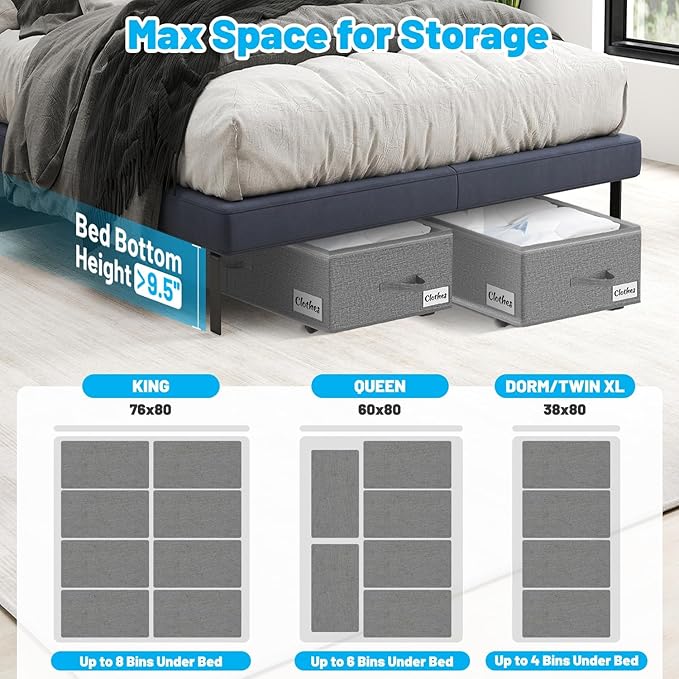 Under Bed Storage with Wheels, 2-Pack 10" Height XXL 75L Rolling Storage Bins, Quick Assembly Underbed Shoe Storage Containers with Clear Lid & Label, Dorm Under Bed Drawers for Clothes, Shoes, Black