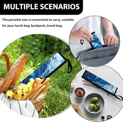 COEQINE Blue Marble Kitchen Utensil Holder Moder Marble Print Fork Spoon Knife Organizer For Party Portable Flatware Storage Case With Handles Leafproof Machine Washable