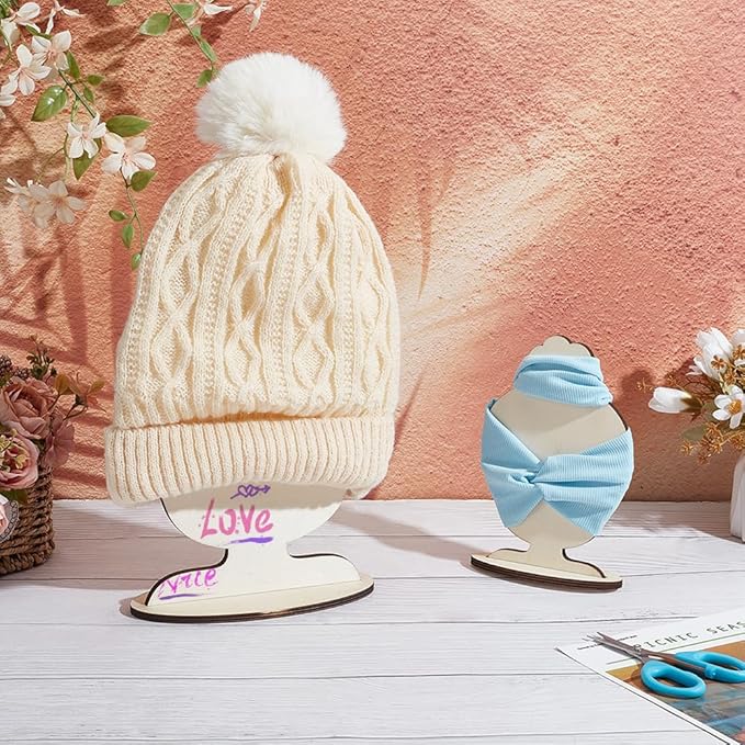 PH PandaHall 2pcs Wood Hat Hairband Display Stand 2 Sizes Hair Clip Holder Wooden Hat Stand Racks Headband Storage Display Board Rustic Hair Tie Holders for Headband Hats Necklace Accessories Dresser