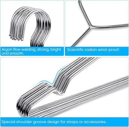Fayleeko 10 Pack Wire Coat Hangers - Strong, Heavy Duty Stainless Steel Metal Hangers, 16.5 Inch Ultra Thin, Space Saving