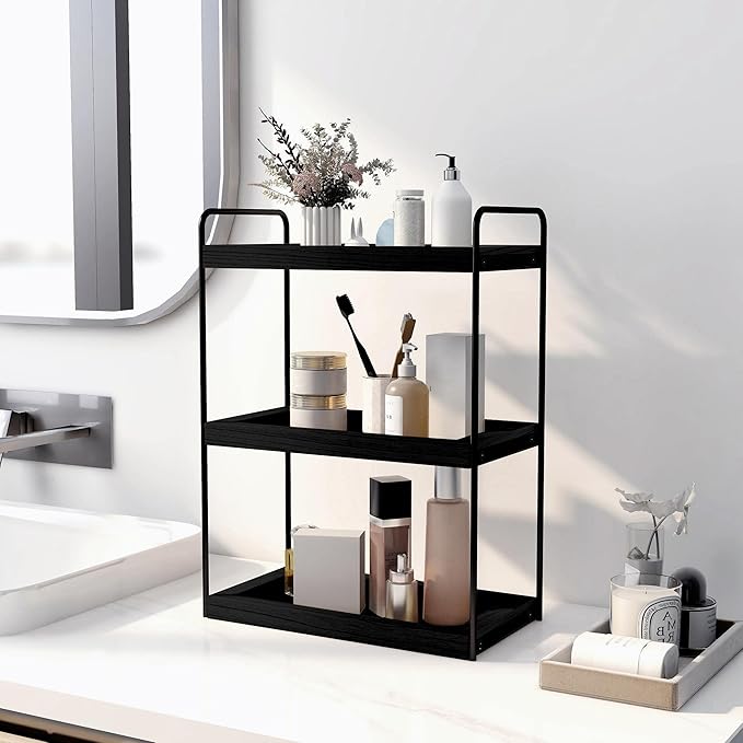 Dorhors 3 Tier Bathroom Counter Organizer,Countertop Bathroom Storage Shelf,Counter Tray and Vanity Organizer (Black)