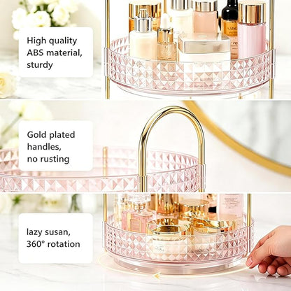 Fangoo 3 Tiers Pink Rotating Makeup Organizer for Vanity 360 Spinning Skincare Organizers for Dresser Perfume Organizer Large Skincare Make up Storage Cosmetic Organizer for Bathroom Countertop