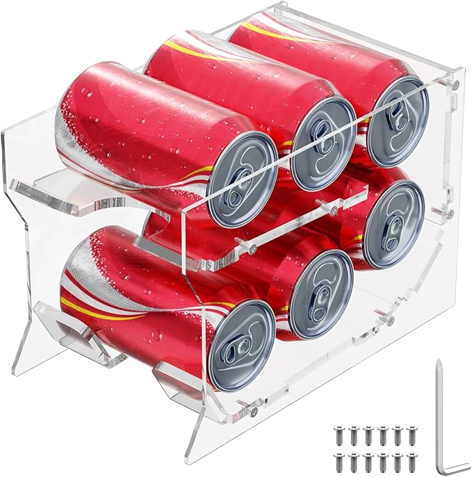 Homakover Soda Can Organizer for Mini Fridge, 9'' Acrylic Rolling Can Organizer Dispenser, Auto Beverage Can Holder Rack, Can Drink Holder for Canned Food Beer 12oz Standard Cans (Upgraded Version)
