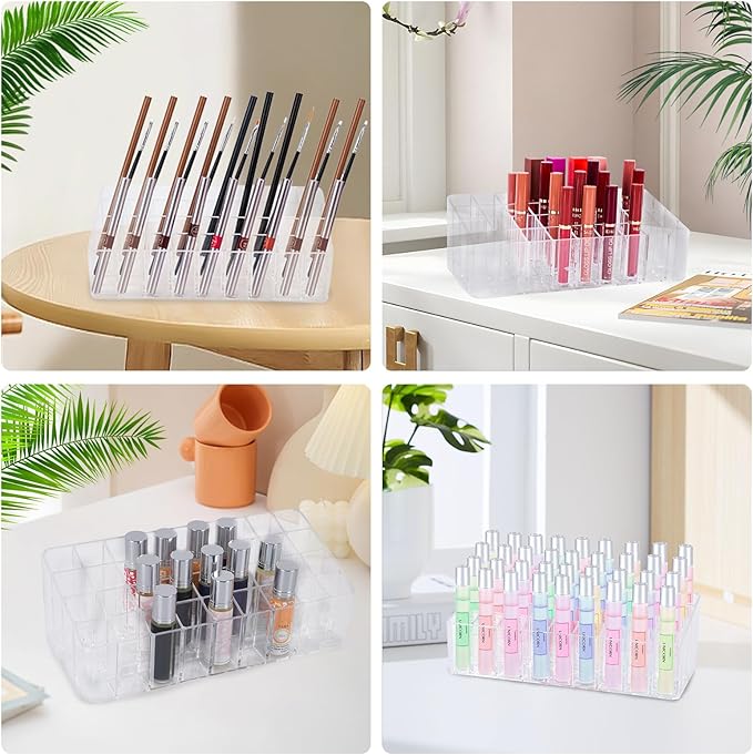 Rollerball Perfume Organizer, Beauty Scent Holder, 36 Space Clear Acrylic Perfume Organizer Refillable Container Tall Scented Oil Storage Display Case, Makeup Lipgloss Lipstick Display Case