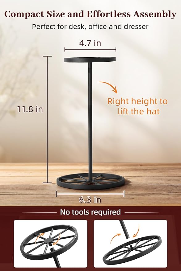 Cowboy Hat Stand Heavy Metal Western Tabletop Hat Holder Rustic Vintage Western Decor Wide Brim Hat Display for Desk Shelf Closet for Fedora Straw Hats Home Accessories Black 2 Pcs