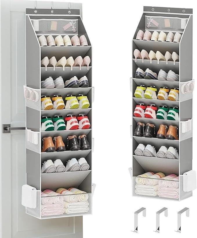Over Door Shoe Rack - Vertical Footwear Tier, Suspended Cubicle Lattice, Dorsal Entryway Receptacle Mounting Scaffold | Aperture Storage Framework for 16-24 Shoes Home Bathroom Bedroom Utility