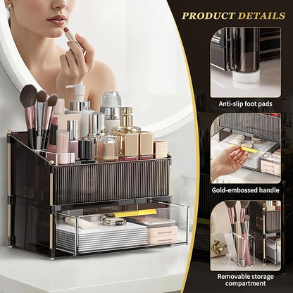 INVSSENE Stackable Makeup Organizer Countertop, Storage Perfume Skincare Cosmetic Lipstick Face Mask Makeup Brush Holder Palettes, Ideal for Vanity Bathroom Counter