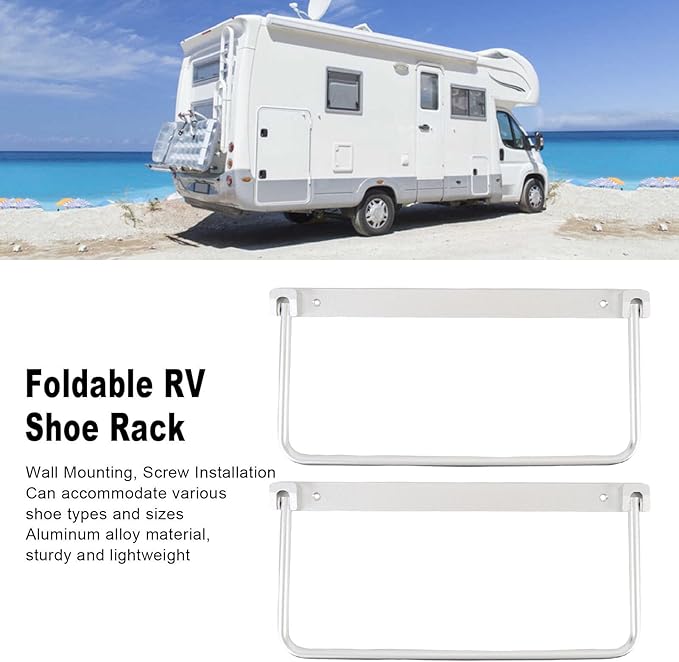 Cyrank Wall Mounted Shoe Storage Rack, Foldable RV Shoe Rack Space Saving Hanging Organizer Aluminum Alloy in Camping RV Travel (Silver)