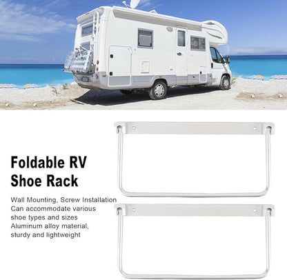 Cyrank Wall Mounted Shoe Storage Rack, Foldable RV Shoe Rack Space Saving Hanging Organizer Aluminum Alloy in Camping RV Travel (Silver)