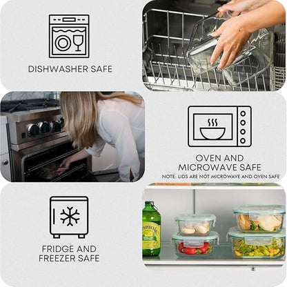 Razab 6 PC Square Glass Food Storage Containers with Airtight lids (74, 40 & 18 oz) Kitchen Glass Meal Prep Containers Set for Freezer Reusable Leftover Lunch Boxes, Oven, Microwave, Dishwasher Safe