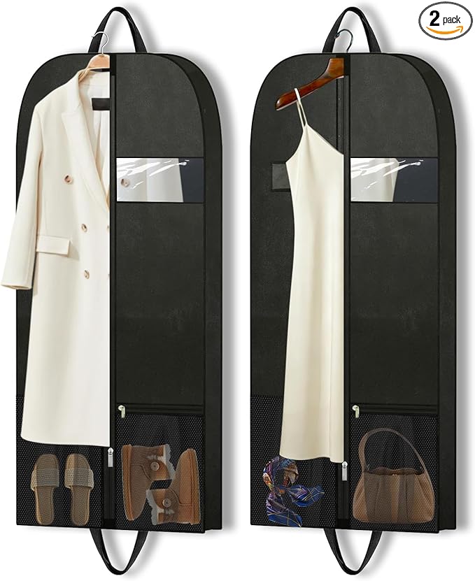 54" Garment Bags for Closet Storage and Travel, Gusseted Hanging Garment Bags for Men Women with Pockets Handles and Zipper, Suit Cover Bags for Clothes, Suits, Dress, Shirts, Coats, Jackets, 2 Pack
