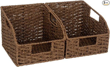 StorageWorks Wicker Baskets for Organizing, Pantry Organizers and Storage, Round Paper Rope Storage Basket for Pantry Shelves, Brown, 2 Pack