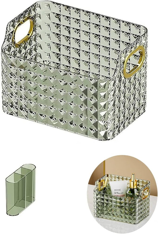 Cosmetics Makeup Organizer,Clear Diamond Crystal Makeup Organizer,skincare organizers,for Vanity Decor,Bathroom Countertops,Desk Storage Container,Cosmetic Display cases (Green)