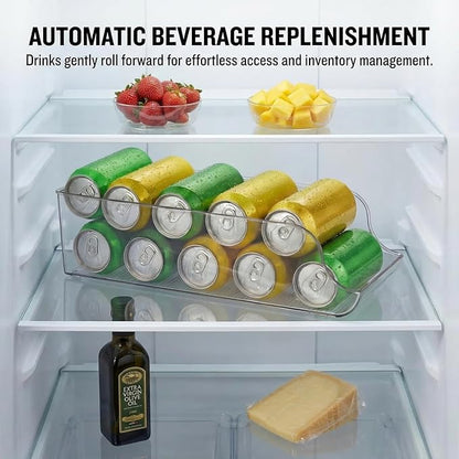 4-Pack Clear Soda Can Organizer for Sparkling Water and Beer, Rolling Drink Holder for Refrigerator Organizers and Storage, Transparent Can Organizer for Pantry and Kitchen Cabinets