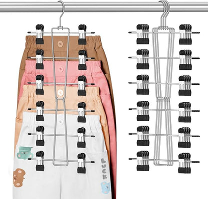 DOIOWN 6-Tier Baby Hangers with Clips - Space Saving Kids Pants Hangers for Babies & Kids Pant,Skirt,Clothe,Adjustable Stainless Steel Toddler Clothes Hanger for Newborn Children Closet Organization