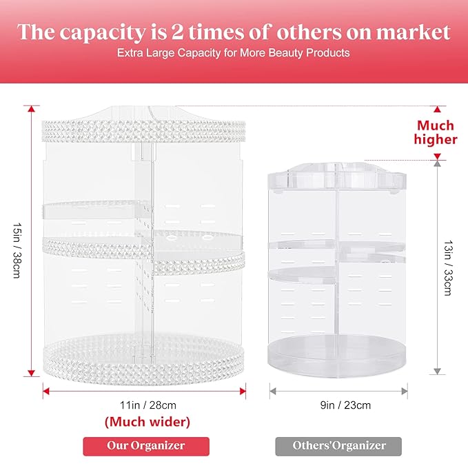 Awenia Makeup Organizer 360-Degree Rotating, Adjustable Makeup Storage, 7 Layers Large Capacity Cosmetic Storage Unit, Fits Different Types of Cosmetics and Accessories, Plus Size(Acrylic Clear)