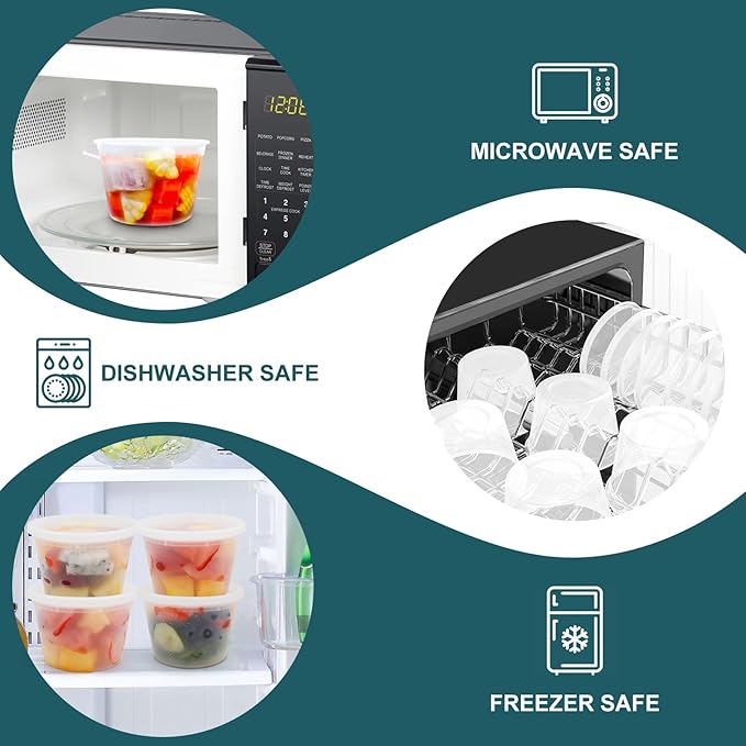 WGCC Deli Containers with Lids 16 oz - Disposable Soup Containers with Lids 48 Sets - Plastic Containers with Lid, Food Storage Containers with Lids, BPA Free/Microwave/Freezer/Dishwasher Safe