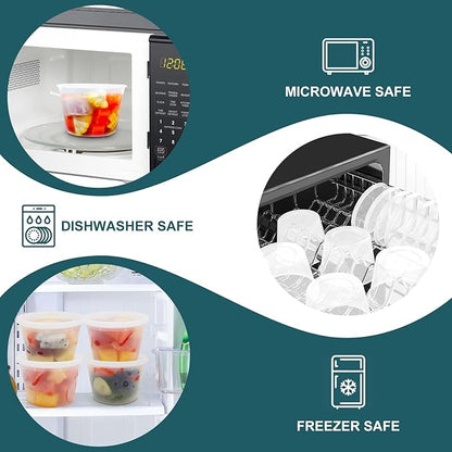 WGCC Deli Containers with Lids 16 oz - Disposable Soup Containers with Lids 48 Sets - Plastic Containers with Lid, Food Storage Containers with Lids, BPA Free/Microwave/Freezer/Dishwasher Safe