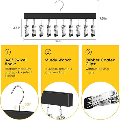 Legging Organizer for Closet, Pants Hangers with Clips Holds 20 Leggings, Jeans, Hats, Shorts, Socks, 360° Rotating Space Saving Hanging Lightweight Garment Hanger Storage 2Pcs