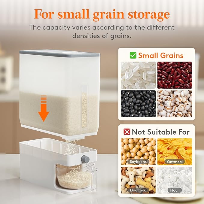 Lifewit 2 Pack Rice Dispenser 25 Lbs(11.3kg), Rice Storage Container Sealed Moisture Proof with Measuring Cup for Kitchen Pantry Household, BPA-Free, Clear