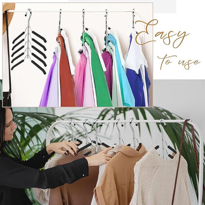 Ripeng Space Saving Clothes Hanger 12 Packs 5 in 1 Multi Layer Anti Slip Metal Heavy Duty Stainless Steel Sweater Shirt Clothes Hangers Closet Storage Organizer (Black, Style 1)