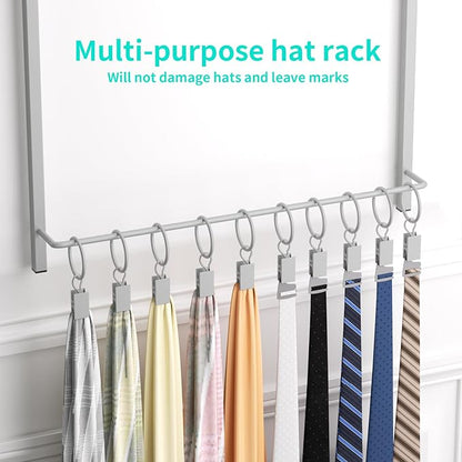 HapiRm Over Door Hat Rack - 3 Tier Wall Mounted Hat Organizer with 16 Hooks and 10 Movable Clips, Cap Hanger Storage up to 26 Caps for Door, Bedroom, Closet USPTO Patent Pending（Silver）
