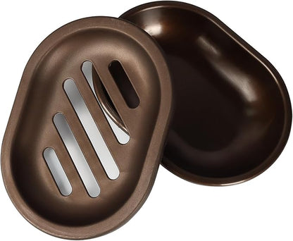 TOPSKY 4 Pcs Soap Dish for Shower, Soap Savers with Drip Tray, Plastic Double Layer Draining Soap Box for Bathroom - Bronze