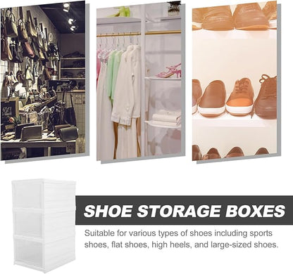 Stackable Shoe Storage Organizer Box with Lid, Foldable 3-layer Drawer Shoe Cabinet for Sneakers and Heels, Boot Holder for Closet and Entryway