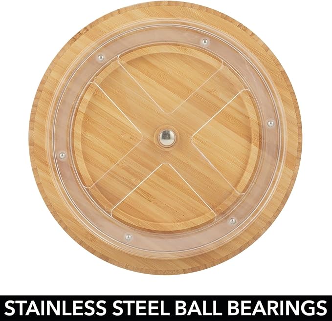 mDesign Bamboo Lazy Susan Turntable Food Storage Container for Cabinets, Pantry, Refrigerator, Countertops, Spinning Organizer for Spices, Condiments - 9" Round - Echo Collection - 2 Pack - Natural