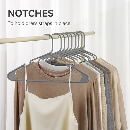 Plastic Hangers - 20 Pack, Durable Space Saving Hangers for Everyday Use and Dorm Room Essentials - Grey