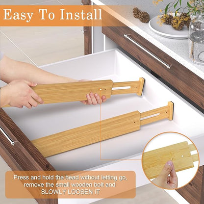 Bamboo Drawer Dividers,17-22" Adjustable Kitchen Drawer Organizer for Clothes,8 Pack Expandable Drawer Organization Separators for Bedroom,Bathroom,Dresser and Office,Natural