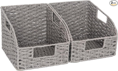 StorageWorks Wicker Baskets for Organizing, Pantry Organizers and Storage, Round Paper Rope Storage Basket for Pantry Shelves, Gray, 2 Pack